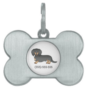 Black & Tan Long Hair Dachshund Dog & Number Pet ID Tag