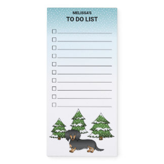 Black &amp; Tan Long Hair Dachshund - Winter Forest Magnetic Notepad