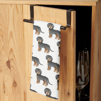 Black &amp; Tan Mini Goldendoodle Cartoon Dog Pattern Kitchen Towel