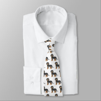 Black &amp; Tan Mini Goldendoodle Cartoon Dog Pattern Neck Tie