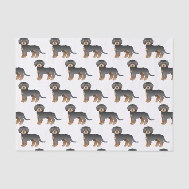 Black & Tan Mini Goldendoodle Cartoon Dog Pattern Tissue Paper (Front)
