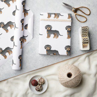 Black &amp; Tan Mini Goldendoodle Cartoon Dog Pattern Wrapping Paper