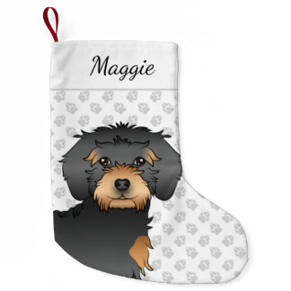 Black &amp; Tan Mini Goldendoodle Cute Dog Head &amp; Name Small Christmas Stocking