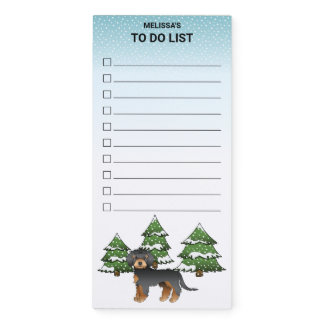 Black Tan Mini Goldendoodle Winter Forest List Magnetic Notepad
