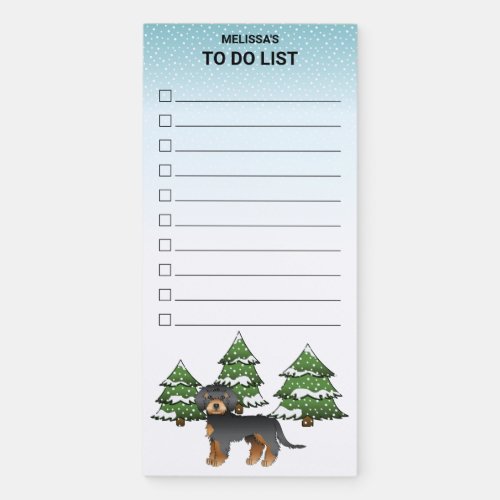 Black Tan Mini Goldendoodle Winter Forest List Magnetic Notepad