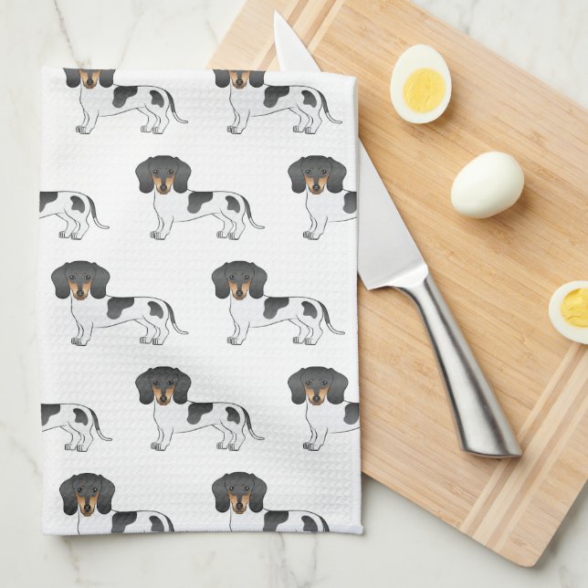 Black & Tan Pied Short Hair Dachshund Dog Pattern Kitchen Towel (Quarter Fold)