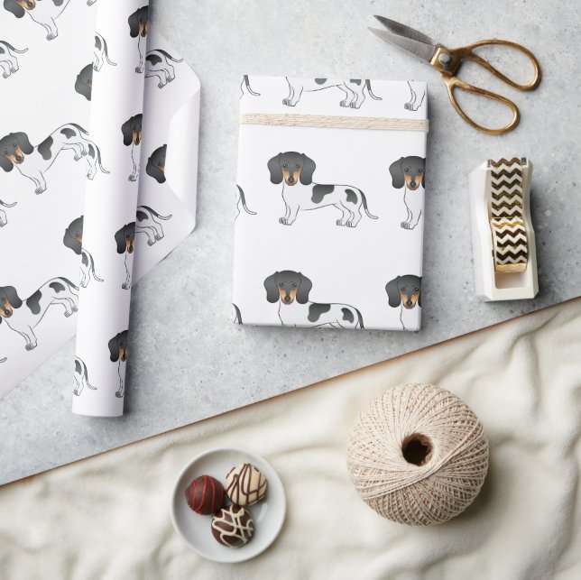 Black & Tan Pied Short Hair Dachshund Dog Pattern Wrapping Paper (Crafts)