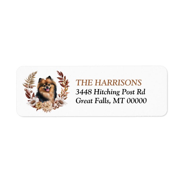 Black Tan Pomeranian Dog Autumn Wreath Label (Front)