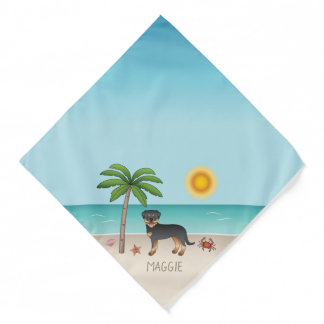 Black &amp; Tan Rottweiler At A Tropical Summer Beach Bandana