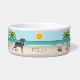 Black &amp; Tan Rottweiler At A Tropical Summer Beach Bowl
