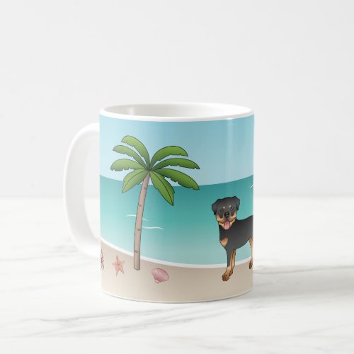 Black  Tan Rottweiler At A Tropical Summer Beach Coffee Mug