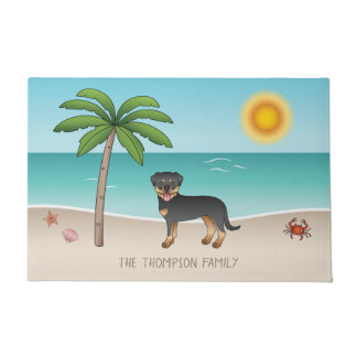 Black &amp; Tan Rottweiler At A Tropical Summer Beach Doormat