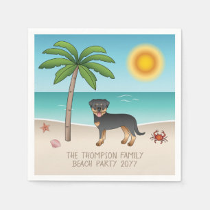 Black & Tan Rottweiler At A Tropical Summer Beach Napkins