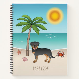 Black &amp; Tan Rottweiler At A Tropical Summer Beach Notebook