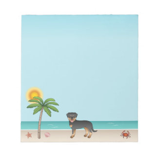 Black &amp; Tan Rottweiler At A Tropical Summer Beach Notepad