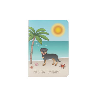 Black &amp; Tan Rottweiler At A Tropical Summer Beach Passport Holder