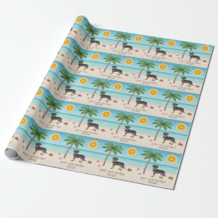 Black & Tan Rottweiler At A Tropical Summer Beach Wrapping Paper