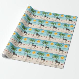 Black &amp; Tan Rottweiler At A Tropical Summer Beach Wrapping Paper