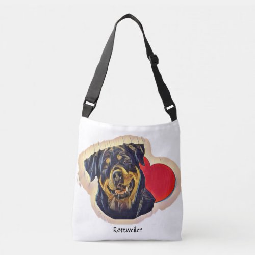 Black Tan Rottweiler Heart Crossbody Bag