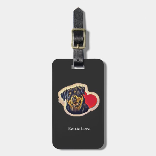 Black Tan Rottweiler Heart Luggage Tag (Front Vertical)