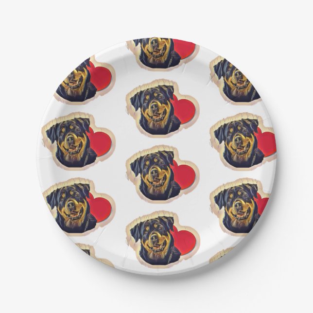 Black Tan Rottweiler Heart Paper Plates (Front)
