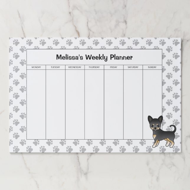 Black & Tan Smooth Coat Chihuahua Weekly Planner Paper Pad (Front)