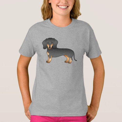 Black  Tan Smooth Hair Dachshund Cute Cartoon Dog T_Shirt