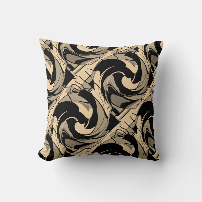 Black Tan Taupe Brown Slanted Mediterranean Mosaic Throw Pillow (Front)