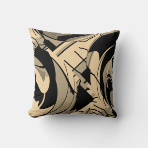 Black Tan Taupe Brown Swirling Lush Leaves Motif Throw Pillow