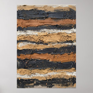 Black Tan Textured Stripe Poster