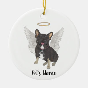 Black & Tan Tricolor Frenchie Sympathy Memorial Ceramic Ornament