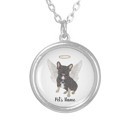 Black  Tan Tricolor Frenchie Sympathy Memorial Silver Plated Necklace