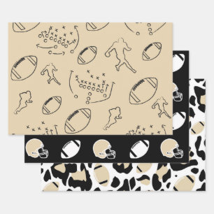 Black, Tan & White Football Color Patterns Wrapping Paper Sheets