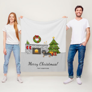 Black & Tan Wire Haired Dachshund - Christmas Room Fleece Blanket