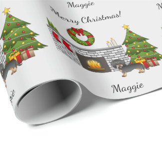 Black &amp; Tan Wire Haired Dachshund - Christmas Room Wrapping Paper