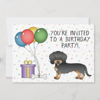 Black &amp; Tan Wire Haired Dachshund Dog - Birthday Invitation