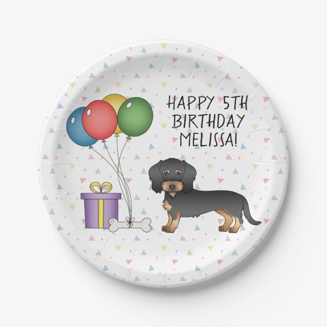 Black & Tan Wire Haired Dachshund Dog - Birthday Paper Plates (Front)