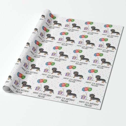 Black  Tan Wire Haired Dachshund Dog _ Birthday Wrapping Paper