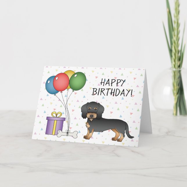 Black & Tan Wire Haired Dachshund Happy Birthday Card (Front)