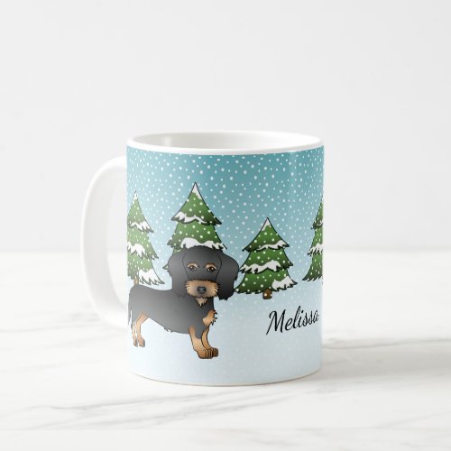 Black  Tan Wire Haired Dachshund In Winter Forest Coffee Mug