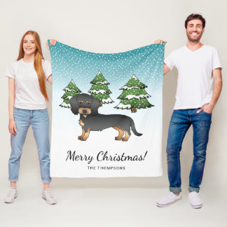 Black &amp; Tan Wire Haired Dachshund In Winter Forest Fleece Blanket