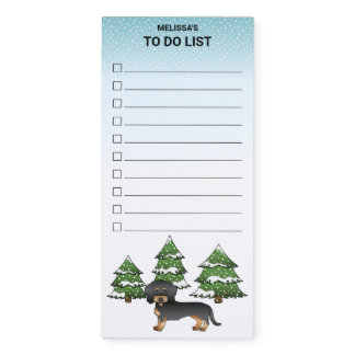 Black &amp; Tan Wire Haired Dachshund In Winter Forest Magnetic Notepad