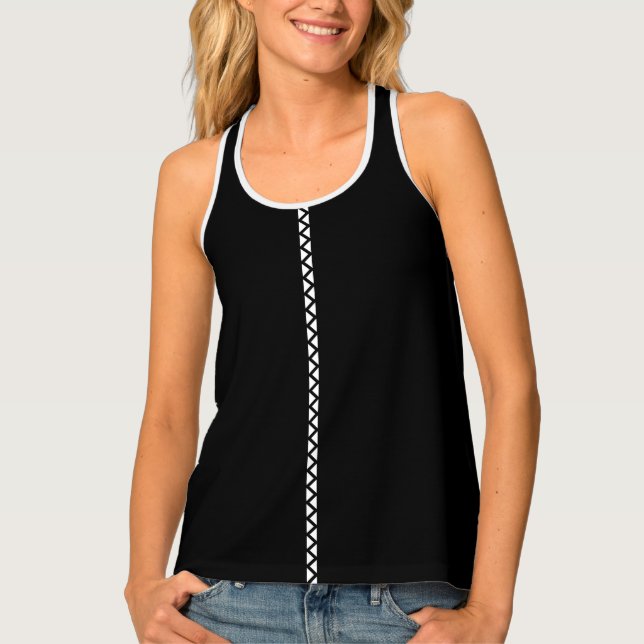 Black Tank Top with White Stripe Stylish Activewea (Front)