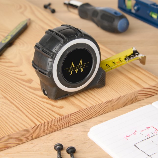 Black Tape Measure Featuring Modern Monogram (Woodwork)