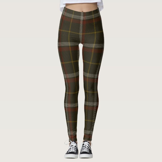 Black Tartan Clan Plaid Leggings (Front)