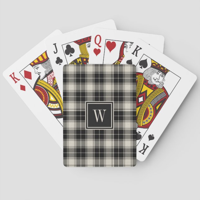Black Tartan Plaid Pattern with Monogram Poker Cards (Back)