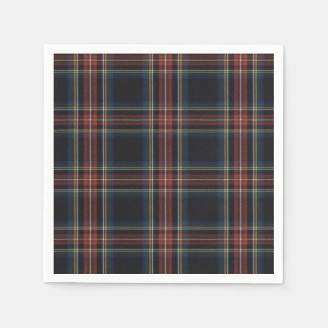 Black Tartan Standard Cocktail Napkins (Front)