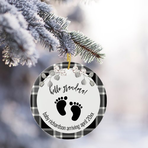 Black Tartan Xmas Grandma Announcement Ceramic Ornament