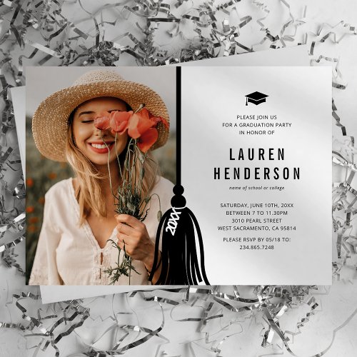 Black Tassel Photo Graduation Party Invitation