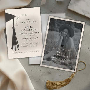 Black Tassel Senior Photo High School Graduation  Invitation